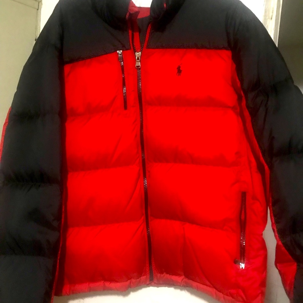 Black and red polo coat